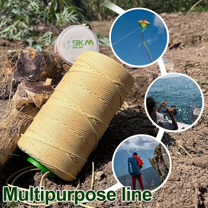 9KM DWLIFE Braided Kevlar Cord, 100lb~2000lb, High Tensile Strength, Abrasion, Flame Retardant, Kite String, Fishing Line, Model Rocket Shock, Tactical Survival Paracord