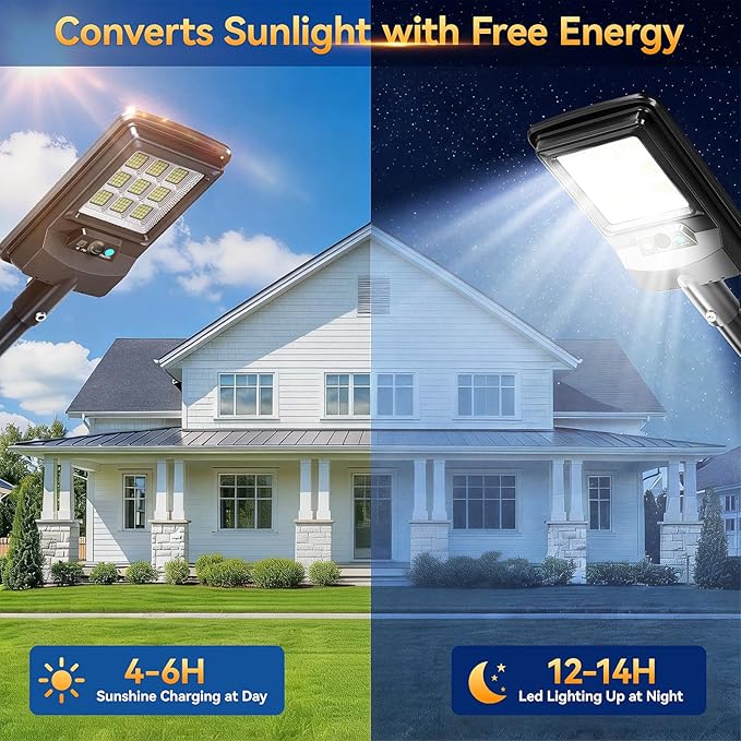 Solar Street Light Outdoor, 11-Inch Solar Powered Street Light with Motion Sensor & Remote Control, Dusk to Dawn Waterproof Security Light for Wall Mount, Entryway, Driveway, Yard, Garden(4 Pack)