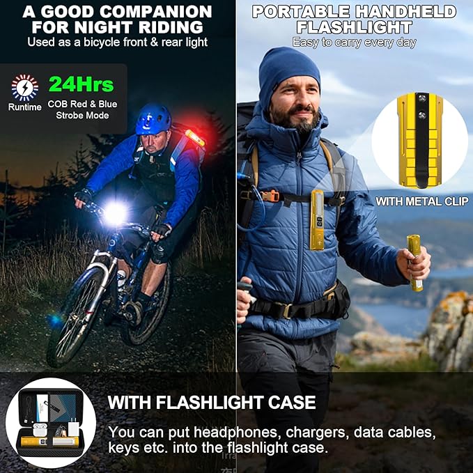 Rechargeable Flashlights High Lumens - Super Bright Small Pocket Magnetic Flashlight, 8 Modes LED Tactical Flash Light, Dual Button Powerful Work Light for Car,Home,Camping,Emergency (1, Yellow Gold)