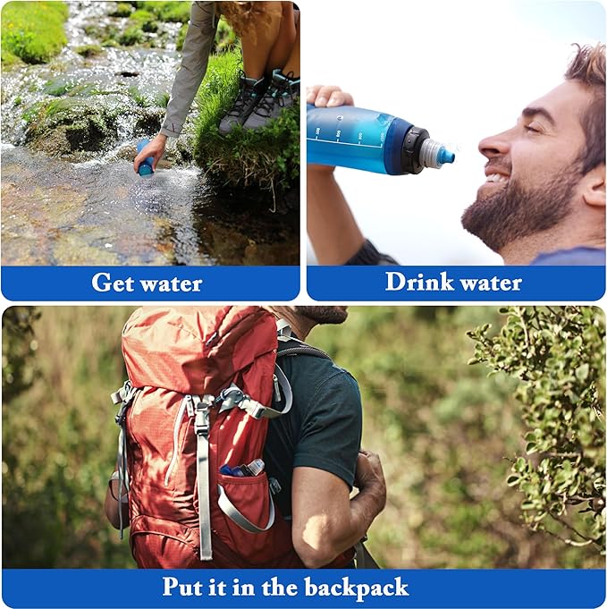 Portable 1.0L Water Fiter, Outdoor Water Filter Backpacking, Collapsible Hiking Water Filter, Water Filter Camping，Water Backpack For Travrling（Blue）