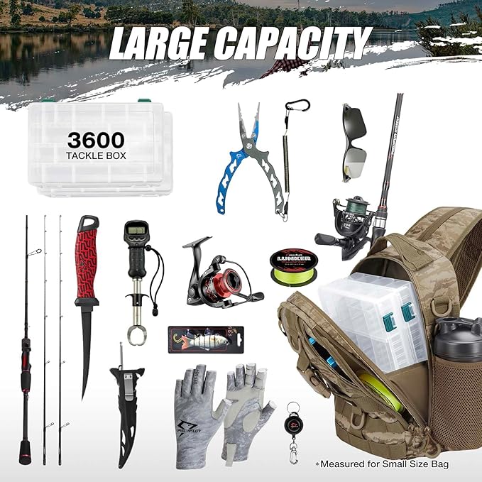 Piscifun Fishing Backpack with Rod Holder, Lightweight Sling Bag Storge Gear and Equipment
