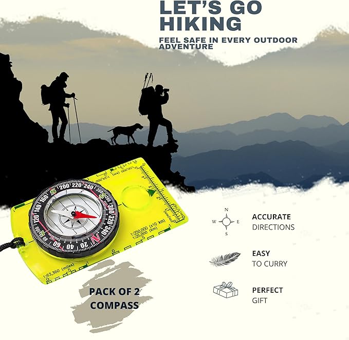 Trekker's Compass Crew Orienteering Compass, Pack of 2, Magnetic Navigation Set for Hiking, Camping, Backpacking, Scout Activities