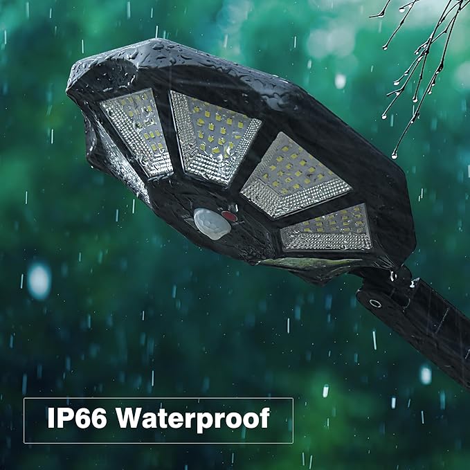 OKPRO Solar Lights Outdoor, 168LED 6500K Flood Light Dusk to Dawn, 8 Sides Solar Outdoor Lights with Motion Sensor, IP66 Waterproof Solar Street Lights Outdoor for Yard, Pools(4 Pack)