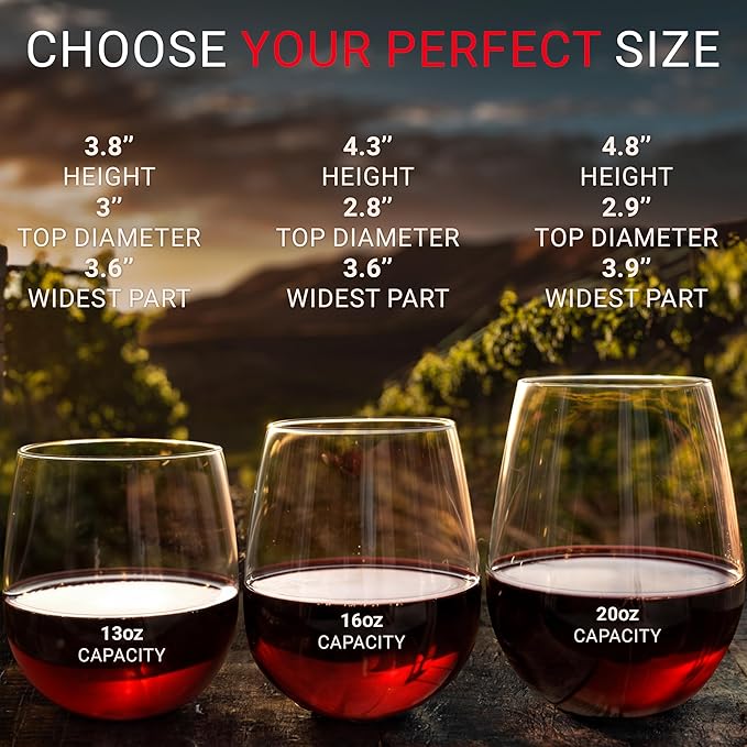 Bravario Unbreakable Stemless Plastic Wine Glasses | Reusable | Shatterproof 100% Tritan Plastic | Dishwasher-Safe | BPA-free | Awesome for Indoor & Outdoor | 16 oz, Set of 8