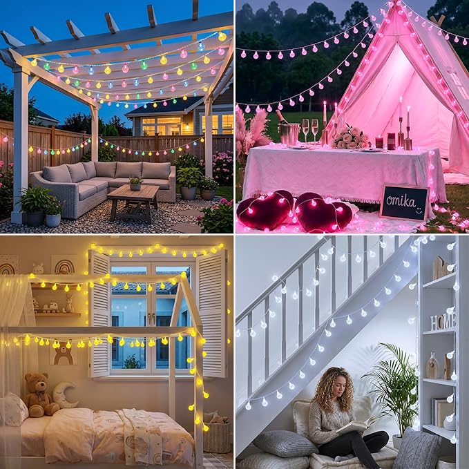 OMIKA Color Changing String Lights USB Powered, 33FT 60LED APP Control Fairy Lights with Remote, Indoor Globe String Lights, Music Sync for Girl Gift Bedroom Tent Wedding Christmas Tree