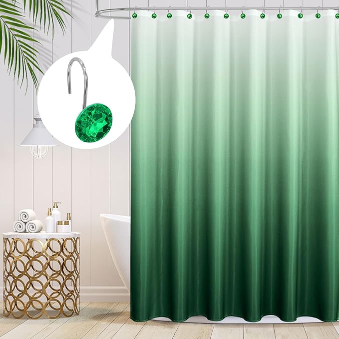 MitoVilla Green Shower Curtain Hooks Rings, Metal Shower Hooks for Emerald Green Shower Curtain & Liner, Rust Proof Shower Rings for Bathroom Shower Rod, 12 Pack Bathroom Set