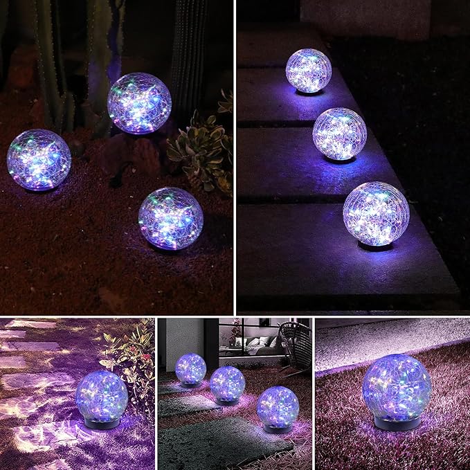 MLKNK Solar Globe Lights Outdoor Waterproof-Solar Balls-Solar Garden Lights-Orbs for Outside 2 Pack Cracked Glass Ball for Lawn Patio Yard Backyard Decorations