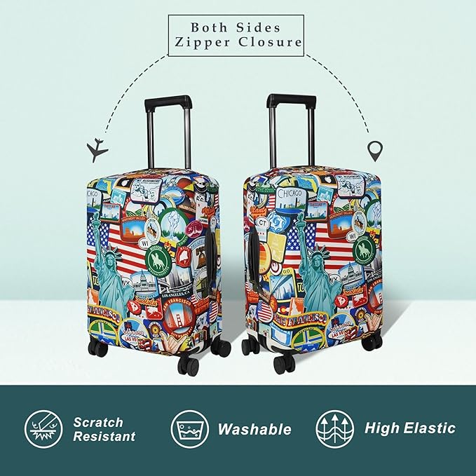 Explore Land Travel Luggage Cover Suitcase Protector Fits 18-22 Inch Case (Statue of Liberty, S)