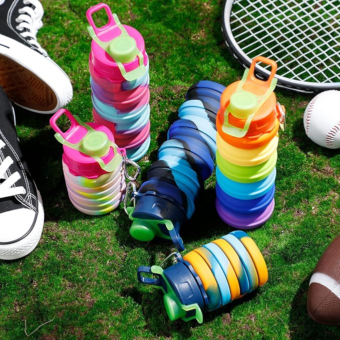 5 Pcs Collapsible Water Bottles 16 oz Portable Foldable Water Bottles Silicone Leak Proof Travel Water Bottle Reusable Sports Water Bottle with Metal Clip for Camping Hiking Travel(Mixed Color )