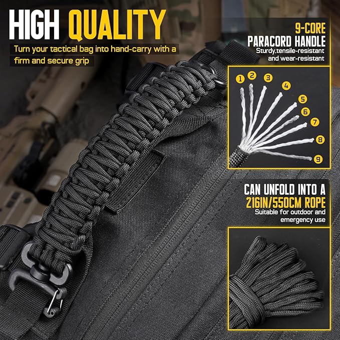 Tactical Paracord Handle，9-core Weaving Paracord Strap for Bag Strap Replacement，Molle Attachment with Metal/Plastic Clips for Backpack Sling Bags Water Bottle Holder