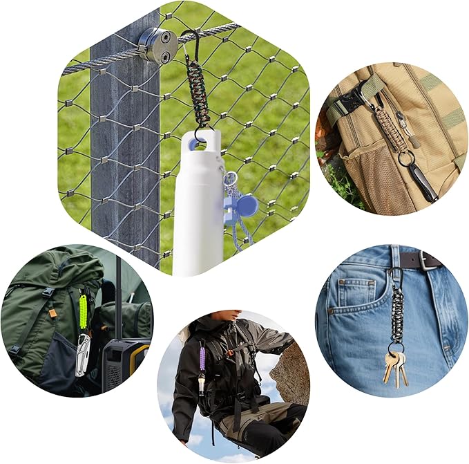 3PCS Paracord Keychain with Carabiner Clip, Braided Rope Key Chain Lanyard, Heavy Duty Paracord Keychain Ring for Men Women Outdoor Camping Hiking Backpack Survival Gear, Camo
