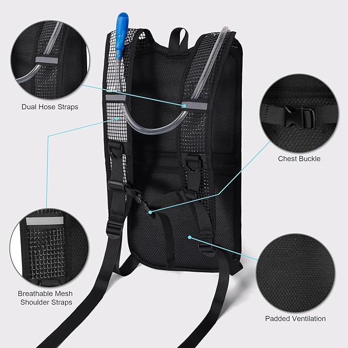 MIYCOO Hydration Backpack - Lightweight Water Backpack with 2L Water Bladder Bag, Running Hydration Vest Backpack for Men Women, Hydration Pack for Hiking, Cycling, Climbing