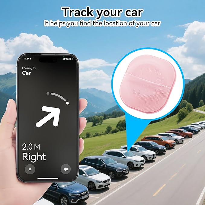 2 Pack for Airtag & Moto Tag Adhesive Mount, for Apple AirTags 1st & 2nd Generation Fabric GPS Holder Case with 3M Adhesive Sticker Stick on Wallet/TV Remote/Car/Luggage Bags/Drones, Lightweight, Pink