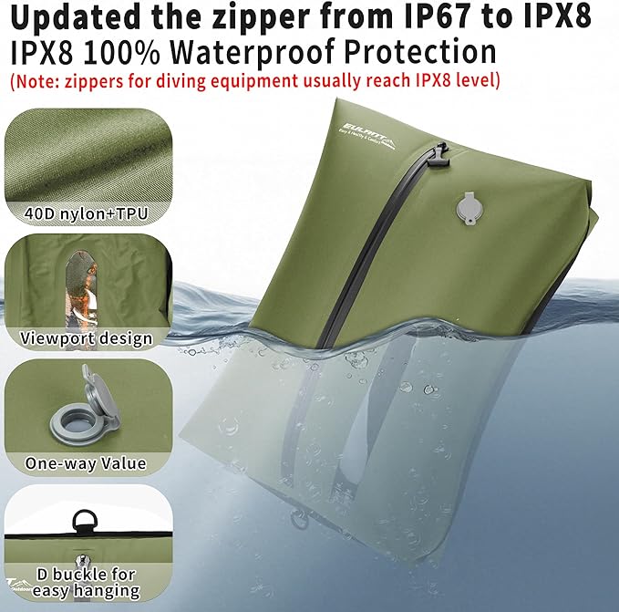Reusable Vacuum Bags for Travel With Pump,Professional Waterproof IPX8 Zipper Vacuum Compression Bag for Suitcases Backpack,Space Saver Bags Packing Organizers for Clothing Packing(3 Pack,Green)