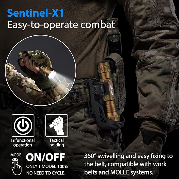 SAOPRKLER Tactical Flashlight 1200 High Lumen Duty Belt Flashlight for Law Enforcement, Premium Police Flashlight with Holster for Duty Belt,led Flashlight Gifts-Sentinel-X1