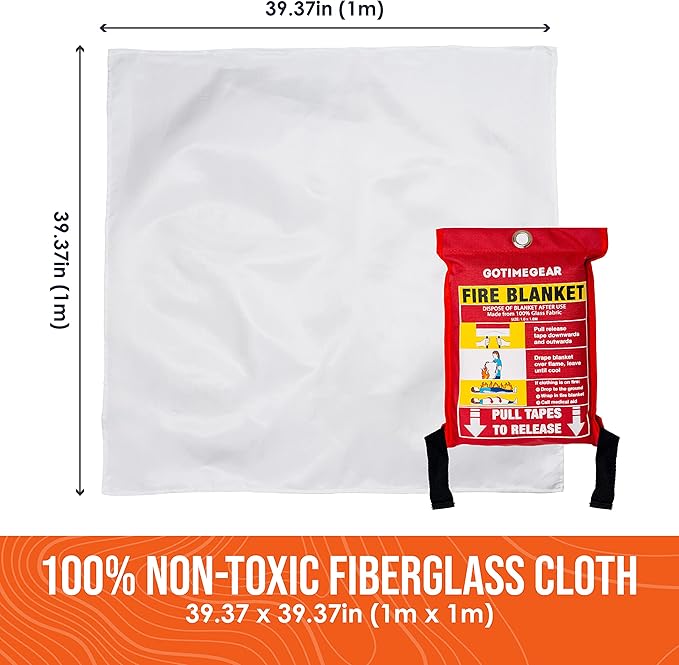 Go Time Gear Emergency Fire Blanket for Home and Kitchen, Fire Retardant Emergency Fire Blanket Kit, Survival Fireproof Blanket Up to 1,200 Degrees Fahrenheit
