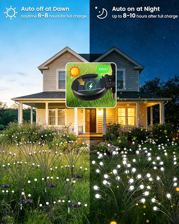 OZS 10 Pack Total 80 LED Solar Firefly Lights Fairy Outdoor - Solar Garden Lights Outdoor, Sway by Wind, Waterproof for Garden Patio Pathway Fairy Decoration (Cool White)