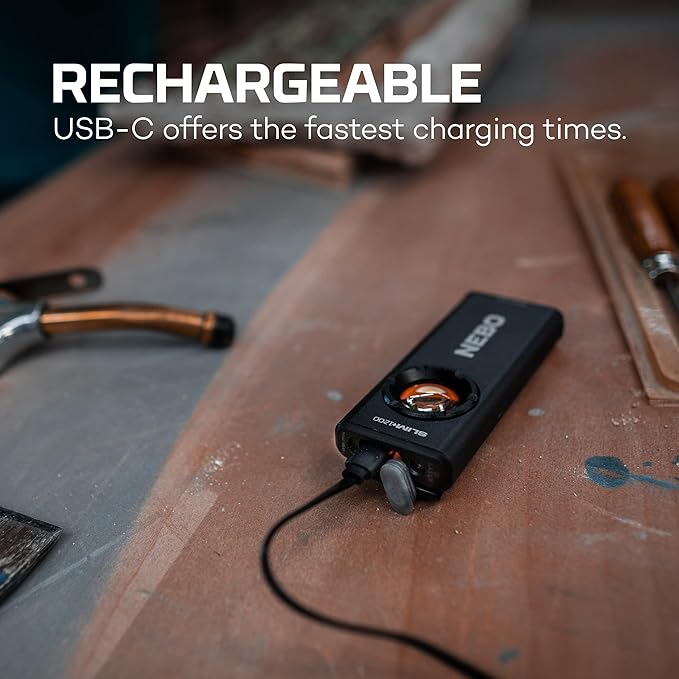 NEBO Slim+ 1200 Pocket Light | USB-C Rechargeable 1200 Lumen Pocket Light, 7 Light Modes, Portable, Magnetic Clip, Waterproof and Impact Resistant — Black