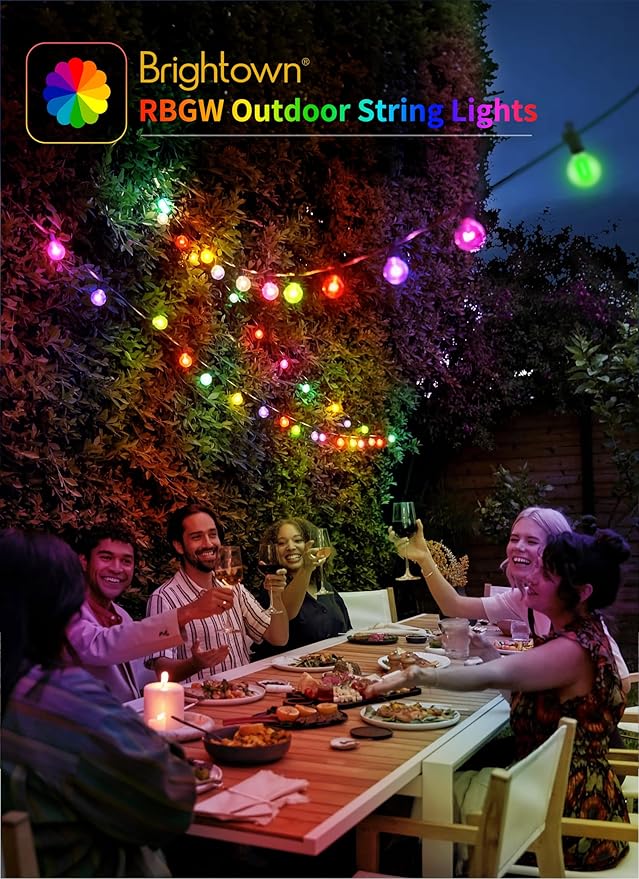 Brightown Outdoor String Lights 29 Feet G40 LED Patio Lights, 13 Plastic Edison Bulbs(1 Spare), Waterproof Connectable Hanging Light for Backyard Porch Balcony Party Decor, E12 Base, Multicolor