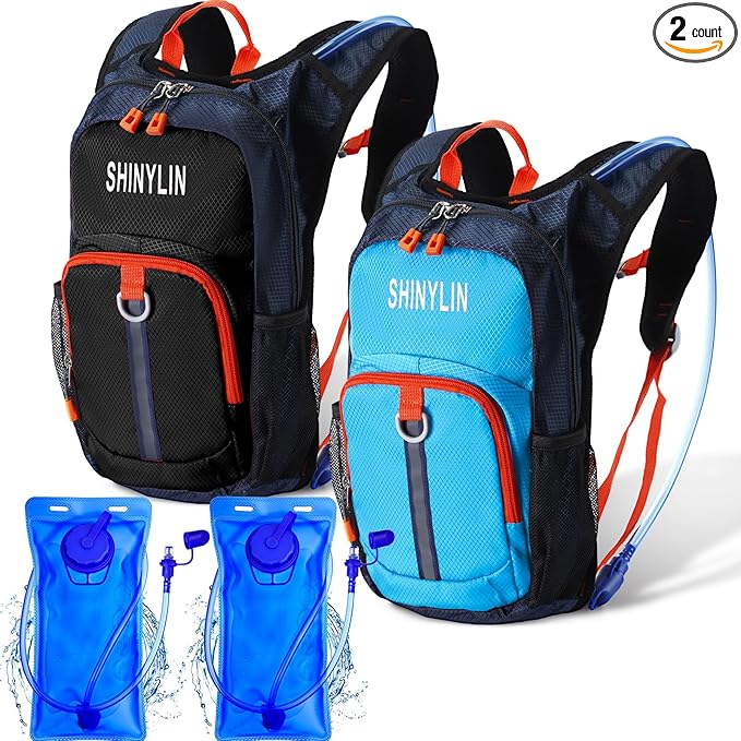 Shinylin 2 Pcs Kids Hydration Backpack with 1.5L Water Bladder Lightweight Kids Hiking Backpack Water Rucksack for Boys Girls Climbing Running