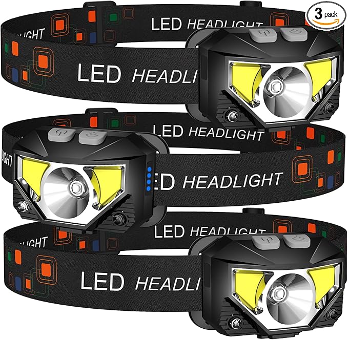 LHKNL Headlamp Flashlight,3-Pack Lumen Ultra Bright LED Rechargeable Headlight with White Red Light,Waterproof Motion Sensor Head Lamp,8 Mode for Outdoor Camping Running Cycling Fishing