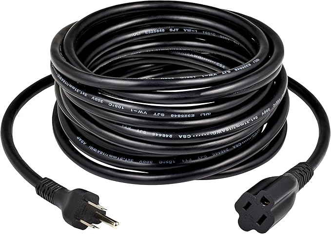 Amazon Basics Extension Cord, 25 Ft, 3 Prong Outlet Extender, Indoor Power Cord, 13 Amps, 125V, Black