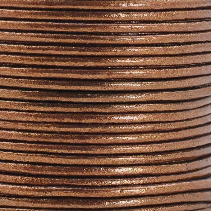 Mandala Crafts Round Genuine Bronze Leather Cord for Jewelry Making – 2mm Cowhide Leather Rope String Lace for Kumihimo – 20 Yards Cowhide Craft Cording Spool