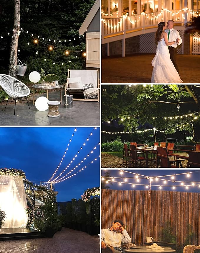 Zuske Outdoor String Lights Waterproof, 300FT Patio Lights with 146 Shatterproof G40 Globe Bulbs(6 Spare), Connectable Dimmable LED Hanging String Lights for Outside Backyard Porch Balcony (150FT x 2)