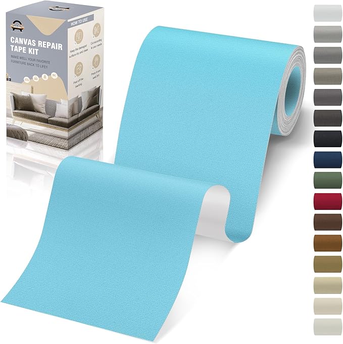 OAZ 4 x 79 inch Canvas Repair Patches Fabric Patch Self-Adhesive Canvas Repair Tape Waterproof Outdoor Gear Patch Kit for Boat Cover Awning Sofa Chair Couch Tent Bag (Blue)