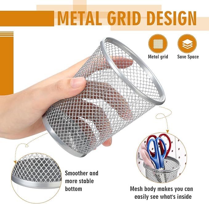 Spakon 6 Sets Pegboard Cups with Ring Hook, Peg Board Baskets Bin Holder Organizer Accessories Pegboard Pencil Cup Multipurpose Metal Pen Holder for Office Garage(Silver,2.56x4.13x3.54'',Regular)
