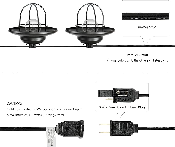 JONATHAN Y 10' Black 10-Light Rustic Farmhouse LED String Lights for Patio, Metal Cage Shade, Weatherproof Connectable Outdoor Hanging Lights, UL Listed JYL8703A