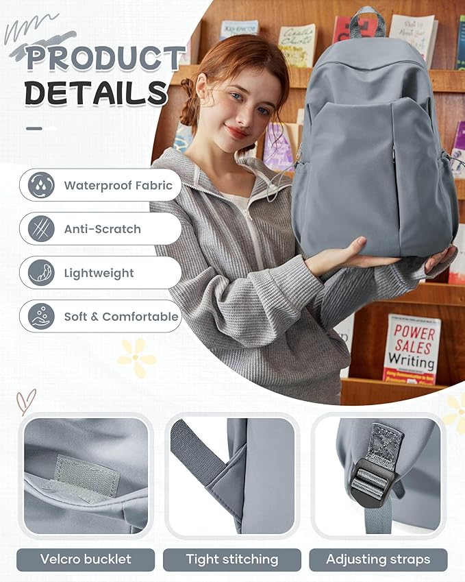 Small Backpack for School Girls Kids Women, Waterproof Bookbag Cute High School Backpack for Men Teen Boys, Lightweight College Back Pack Mochilas Escolares para Casual Daypack Rucksack Grey Blue