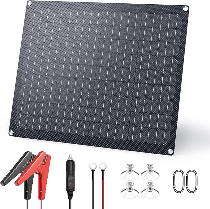 ZOUPW 20W 12V Solar Battery Charger,Solar Battery Maintainer Trickle Charger with Built-in Intelligent Charge Controller,IP68 Waterproof for Car Boat Marine RV Trailer(1 PCS)