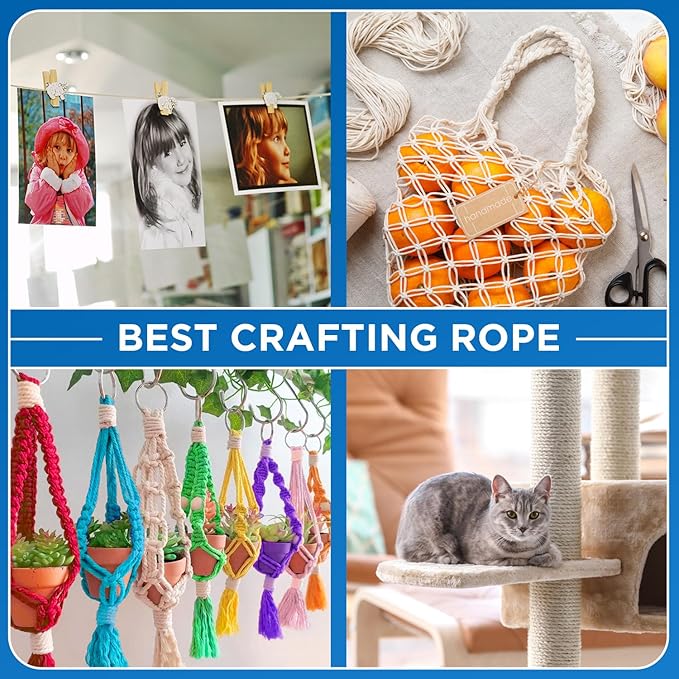 TECEUM Cotton Rope 3/16” (5 mm) – 300 FT – Strong All-Purpose Braided Rope – Natural Cotton – for Crafting, Сamping, Clothes Line, DIY, Indoor & Outdoor Use – White