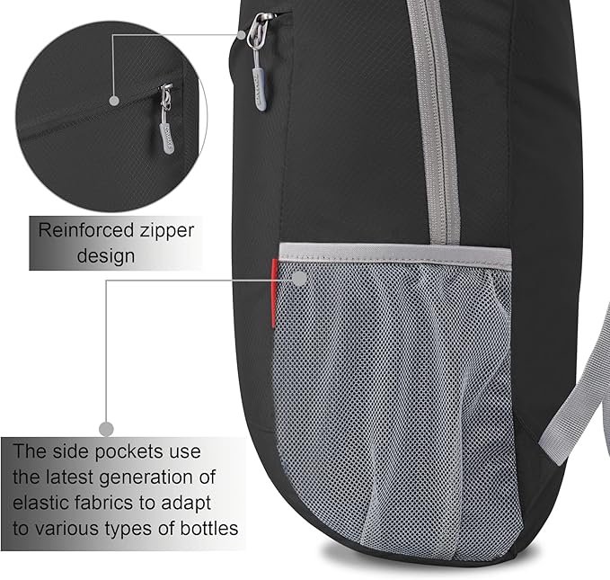 ZOMAKE Lightweight Packable Backpack, Foldable Backpacks Small Daypack for Hiking Water Resistant Day Bag for Travel(Black)