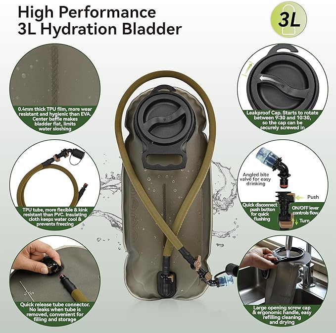 MARCHWAY Tactical Molle Hydration Pack Backpack with 3L TPU Water Bladder, Military Daypack for Cycling, Hiking, Running, Climbing, Hunting, Biking