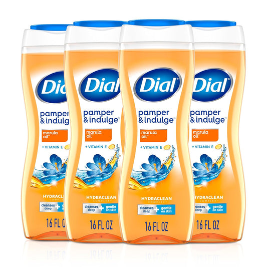 Dial Body Wash, Pamper & Indulge Marula Oil, 16 Fl Oz, (Pack of 4)