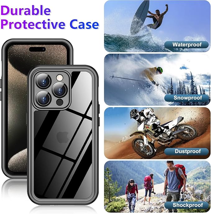 2025 New Designed for iPhone 15 Pro Max Case Waterproof, [Built-in Screen Protector & Glass Camera Protector][Full Body Shockproof][IP68 Underwater][Dropproof] Phone Case for iPhone 15 Pro Max 6.7"