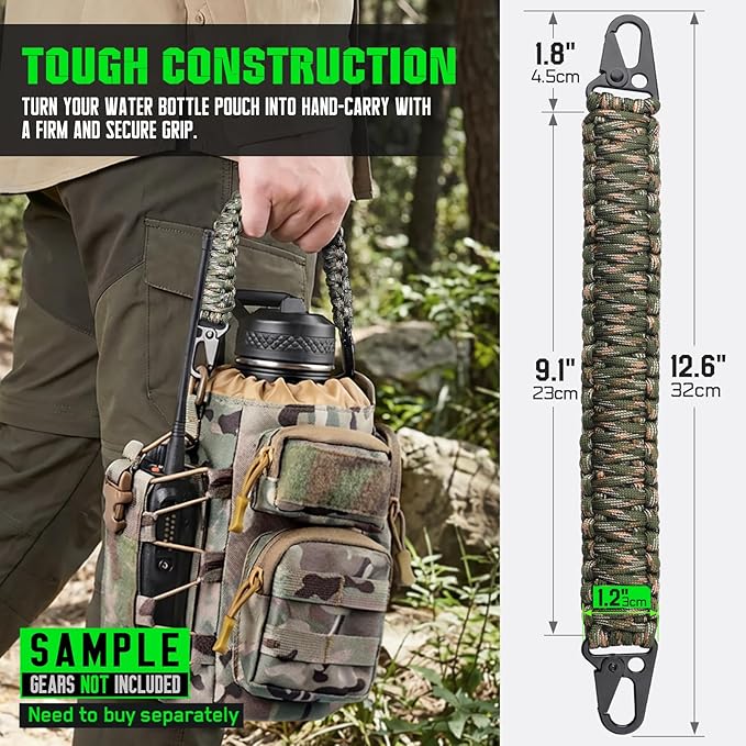 Tactical Paracord Handle，9-core Weaving Paracord Strap for Bag Strap Replacement，Molle Attachment with Metal/Plastic Clips for Backpack Sling Bags Water Bottle Holder