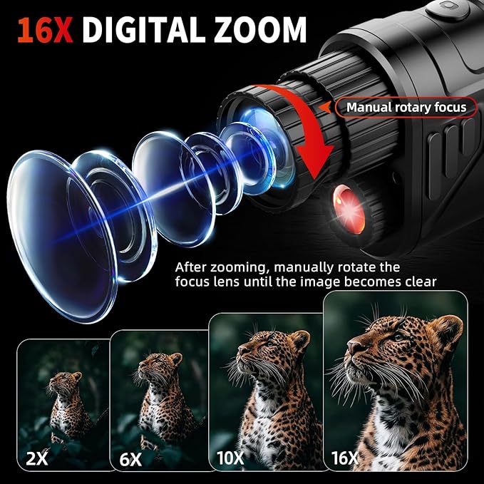 Night Vision Monocular, 2026 Upgraded Portable Handheld Scope for Hunting, Camping, Digital Infrared Night Vision Goggles with 16X Zoom and 2500mAh Battery, Support 1080P Camera & Video Recording