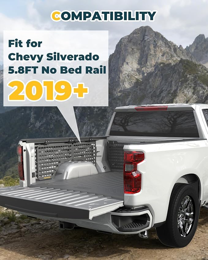 Trumgeta Aluminum Side Bed MOLLE Panel Fit for 2019–2026 Chevy Silverado 5.8FT, Easy No-Drill Install, Heavy-Duty Truck Bed Organizer Rack System for Tools Gear Accessories