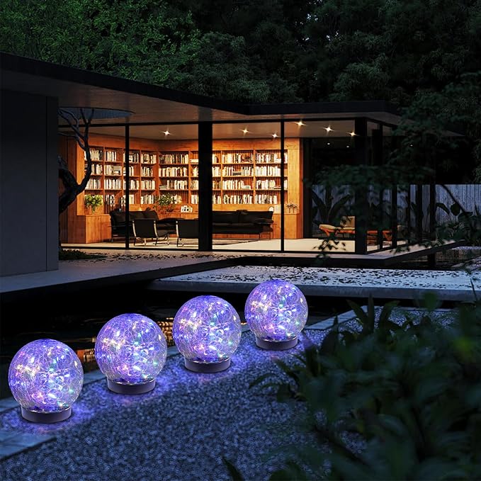 MLKNK Solar Globe Lights Outdoor Waterproof-Solar Balls-Solar Garden Lights-Orbs for Outside 8 Pack Cracked Glass Ball for Lawn Patio Yard Backyard Decorations