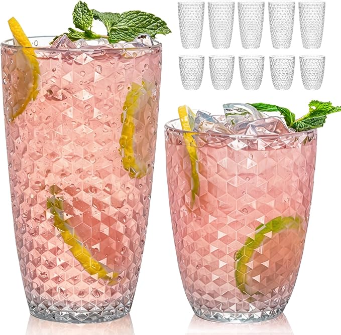BELLAFORTE Shatterproof Plastic Tumbler Set – Laguna Beach 19oz Tall & 12oz Short Drinking Glasses – Unbreakable Stackable Drinkware for Indoor Outdoor, Dishwasher Safe, BPA Free (Clear, 12)
