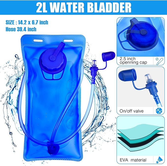 3 Pcs Hydration Backpack Pack with 2l Water Bladder, Hydration Pack with Hydration Bladder Hiking Running Cycling Biking Water Backpack for Men and Women