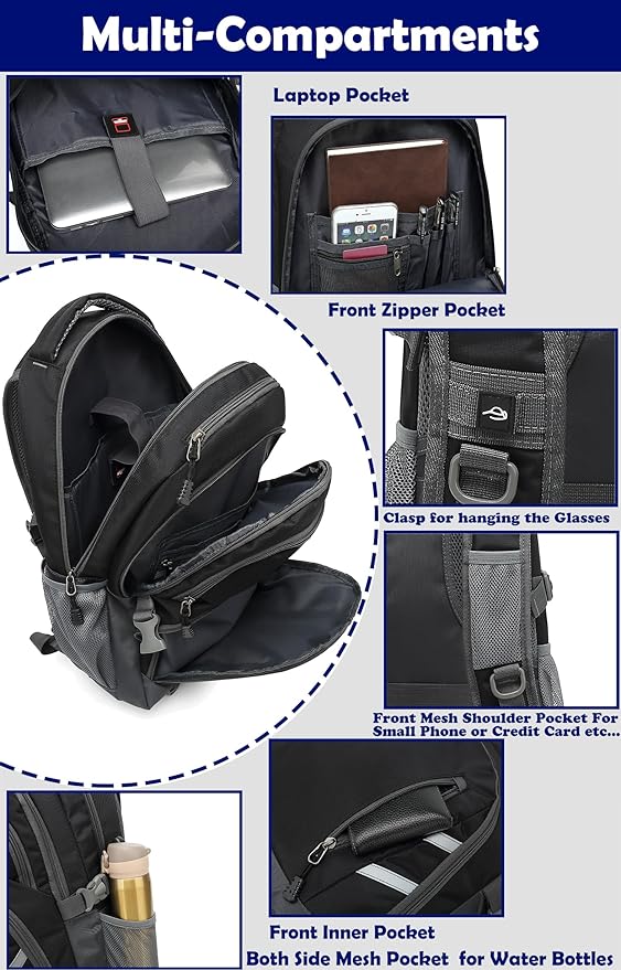 ProEtrade Extra Large Backpack Bookbag for College Laptop Travel, Fit Laptop Up to 17 inch with USB Charging Port Multi Compartment Anti theft, Gift for Women Men (Light Black)