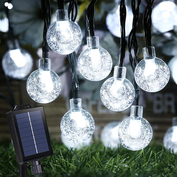 Joomer Solar Powered String Lights Waterproof, 39FT 60 LED Outdoor Solar String Lights Crystal Ball Light 8 Modes Globe Light for Garden, Gazebo, Porch, Lawn, Patio, Tree Decor (White)