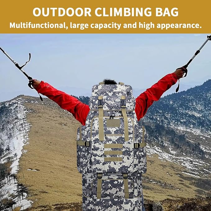 Hiking Backpack, 100L Large Camping Backpack, Expandable Waterproof MOLLE Rucksack, Outdoor Sport Travel Daypack Military Tactical Back pack for Men Women (Camouflage)