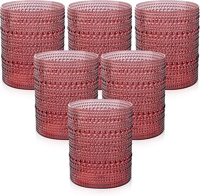18PCS Plastic Hobnail Drinking Glasses - 14 Oz Burgundy Vintage Glasses Mixed Drinkware Sets - Disposable Beaded Cups for Beer, Whiskey, Juice, Cocktail, Wine, Party