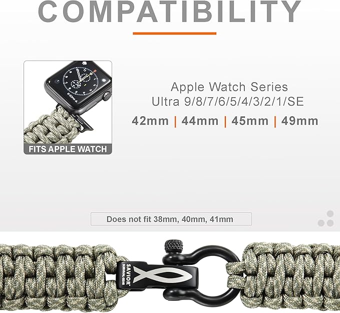 Savior Survival Gear Paracord Watch Band - Compatible with Apple Watch Band 49mm 46mm 45mm 44mm 42mm, iWatch Band Series Ultra 10 9 8 7 6 5 4 3 2 1 SE – Adjustable strap for men (Digital Camo, Large)