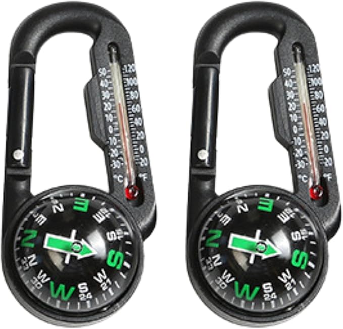 Trekker's Compass Crew Carabiner Compass with Thermometer, 4 x 3.5 inches, Black, Handheld Navigation Tool